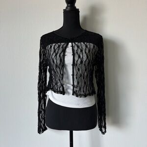 Black Sheer Lace Crochet Button-Front Cardigan